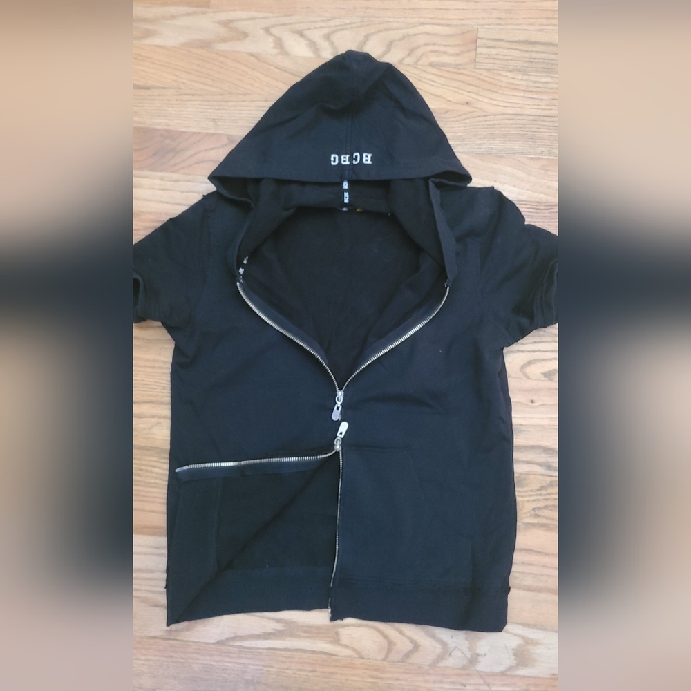 bcbg Black Zip-Up Hoodie Short Sleeve M